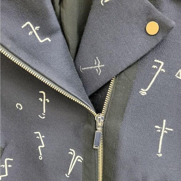 Grey Jason Wu Embroidered Face Crop Moto Jacket Size 8 - Picture 5 of 7